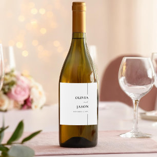 Etiqueta Para Botella De Vino Boda Minimalista moderna en blanco y negro