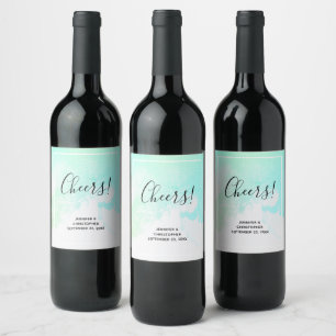 Etiqueta Para Botella De Vino Boda moderna abstracta en acuarela verde y azul