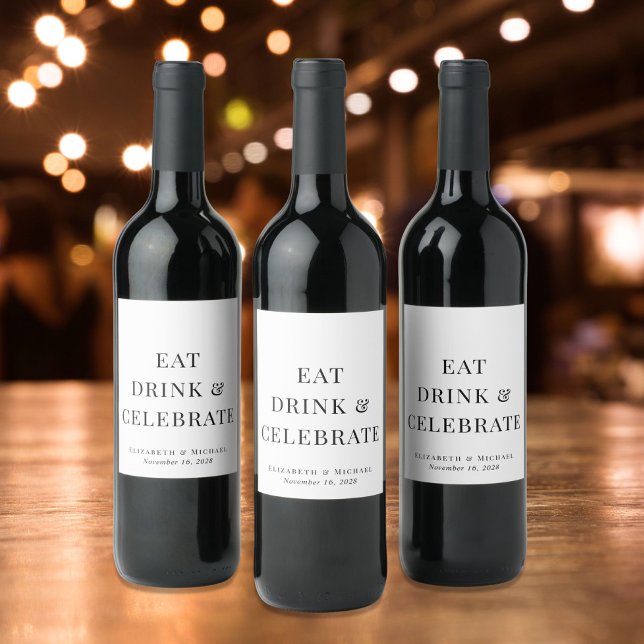Etiqueta Para Botella De Vino Boda Moderna Comer Beber Celebrar (Subido por el creador)