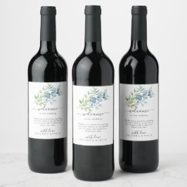 Etiqueta Para Botella De Vino Boda moderna con vegetación de eucalipto en acuare