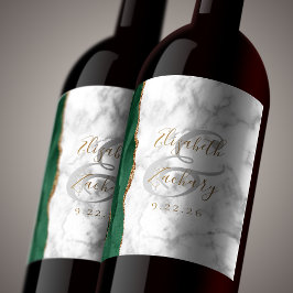 Etiqueta Para Botella De Vino Boda Moderna de Mármol Verde Esmeralda Dorado Ágat