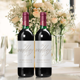 Etiqueta Para Botella De Vino Boda moderna en oro y blanco falso