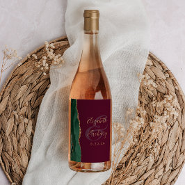 Etiqueta Para Botella De Vino Boda moderna esmeralda verde oro ágata burdeos