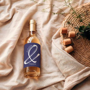 Etiqueta Para Botella De Vino Boda moderna minimalista audaz de azul marino simp