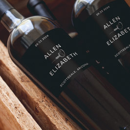 Etiqueta Para Botella De Vino Boda moderno de estilo negro y blanco resplandecie