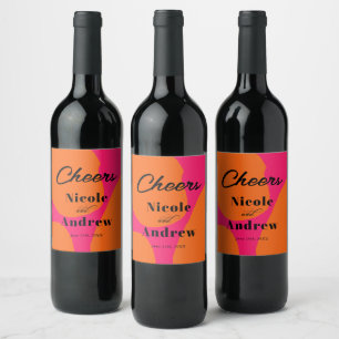 Etiqueta Para Botella De Vino Boda moderno de rosa caliente y Naranja