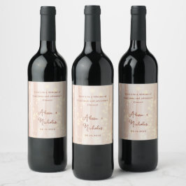 Etiqueta Para Botella De Vino Boda moderno de Terracota y acuarela de oro