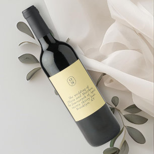 Etiqueta Para Botella De Vino Boda Monograma Amarillo Mantequilla Chic