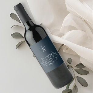 Etiqueta Para Botella De Vino Boda Monograma Azul Medianoche Chic
