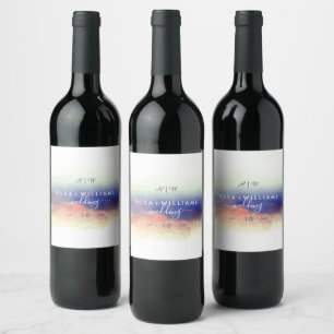Etiqueta Para Botella De Vino boda monograma de color de agua con niebla