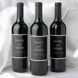 Etiqueta Para Botella De Vino Boda Monograma Minimalista Moderna en Blanco y Neg