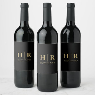 Etiqueta Para Botella De Vino Boda Monograma Novia Personalizado moderna y Groom