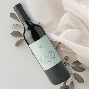 Etiqueta Para Botella De Vino Boda Monograma Verde Chic Mar