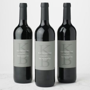 Etiqueta Para Botella De Vino Boda Monograma Verde Salvia Minimalista Moderna