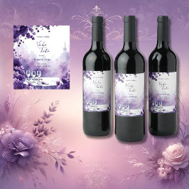 Etiqueta Para Botella De Vino Boda morado floral en París con la Torre Eiffel