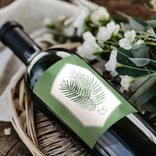 Etiqueta Para Botella De Vino Boda Moss Green ID956 de la hoja de palma exuberan