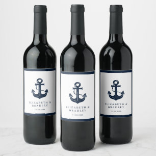 Etiqueta Para Botella De Vino Boda Náutica Azul Marino Nombre de Barco Personali