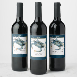 Etiqueta Para Botella De Vino Boda náutico del Cangrejo Azul