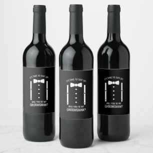 Etiqueta Para Botella De Vino Boda negro Bow Tie Groomsman Propuesta