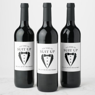 Etiqueta Para Botella De Vino Boda negro Tuxedo Suit Groomsman Propuesta