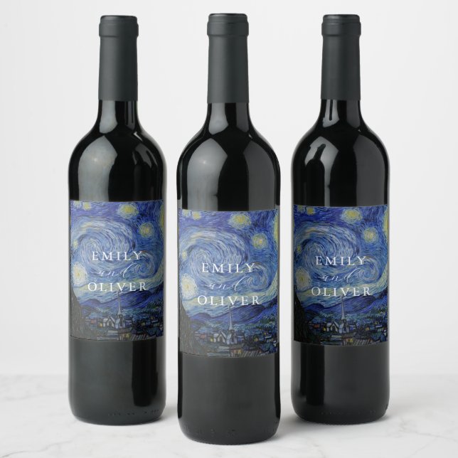 Etiqueta Para Botella De Vino Boda nocturno Van Gogh Starry (Botellas)