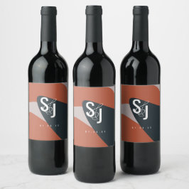 Etiqueta Para Botella De Vino Boda Orgánica Terracota Azul y Rubor