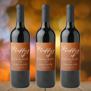 Etiqueta Para Botella De Vino Boda otoñal de la tipografía de Naranja quemada ru