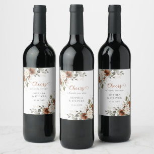 Etiqueta Para Botella De Vino Boda Otoño Crema Marfil Óxido Floral