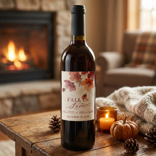 Etiqueta Para Botella De Vino Boda Otoño Floral Burgundy Óxido Amar en Otoño