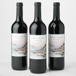 Etiqueta Para Botella De Vino Boda paisaje acuarela Kauai Hawaii