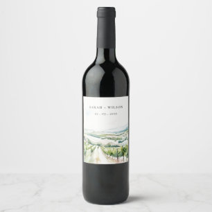 Etiqueta Para Botella De Vino Boda paisaje viñedo acuarela pastel suave