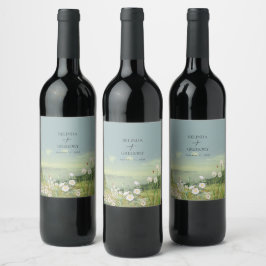 Etiqueta Para Botella De Vino Boda paisajista de la montaña de flores silvestres