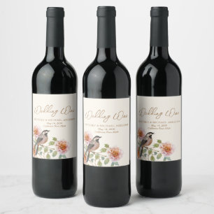 Etiqueta Para Botella De Vino Boda Pájaro en Flores