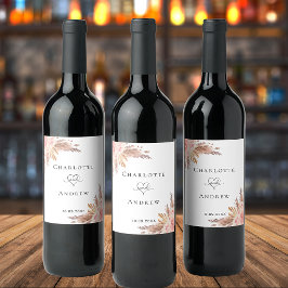 Etiqueta Para Botella De Vino Boda pampas hierba rosa oro rubor rosa
