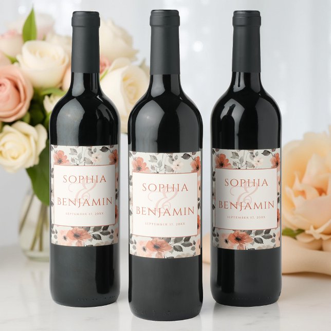 Etiqueta Para Botella De Vino Boda Peach moderno (Subido por el creador)