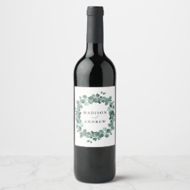 Etiqueta Para Botella De Vino Boda Personalizada con Eucalipto Moderno