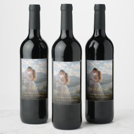 Etiqueta Para Botella De Vino Boda personalizada de lunares dorados y negros