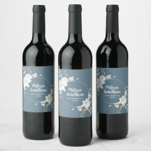 Etiqueta Para Botella De Vino Boda personalizada flores blancas acuarela románti