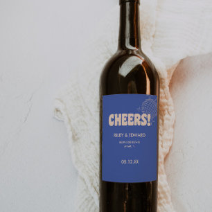 Etiqueta Para Botella De Vino Boda personalizada moderna retro azul oscuro "¡Sal