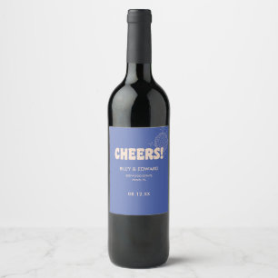 Etiqueta Para Botella De Vino Boda personalizada moderna retro azul oscuro "¡Sal