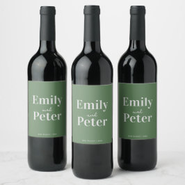 Etiqueta Para Botella De Vino Boda Personalizada Verde Salvia Moderno