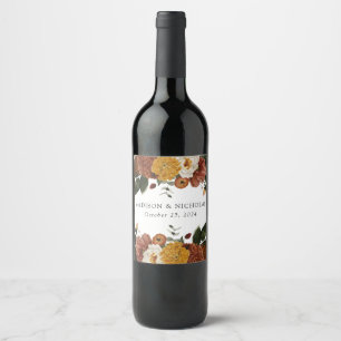 Etiqueta Para Botella De Vino Boda Personalizado de Boho Autumn Floral