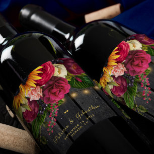 Etiqueta Para Botella De Vino Boda personalizado de girasol ruso y rosas