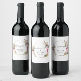 Etiqueta Para Botella De Vino Boda personalizado de la flor rosa rosa boho