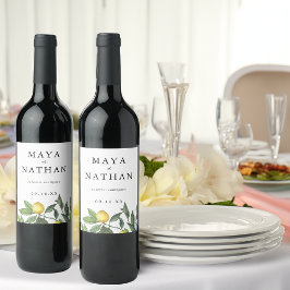 Etiqueta Para Botella De Vino Boda personalizado de la vegetación de limón de ve