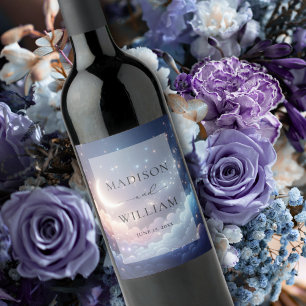 Etiqueta Para Botella De Vino Boda Personalizado de Luna Celeste y Estrellas