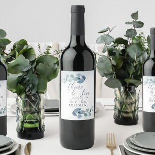Etiqueta Para Botella De Vino Boda Polvoriento Eucalipto Brindis por Amor