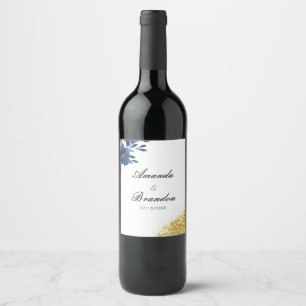 Etiqueta Para Botella De Vino Boda Purpurina Gold de las flores de color de agua