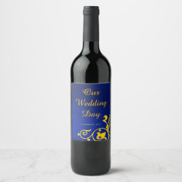 Etiqueta Para Botella De Vino Boda Real Azul y Oro