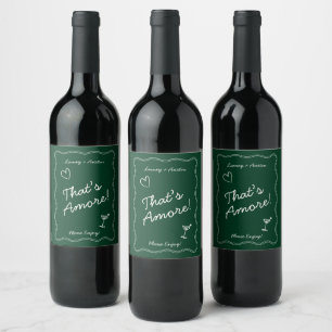 Etiqueta Para Botella De Vino Boda Retro Verde Letra a Mano That's Amore